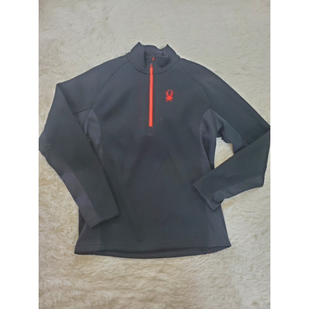 Spyder Jacket Mens Large Fleece Black Half Zip Lined Skiing Hiking Pullover